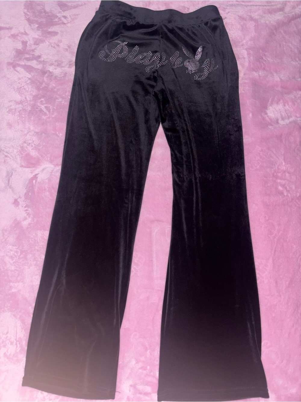PLAYBOY Black Velour Rhinestone Logo TrackPants